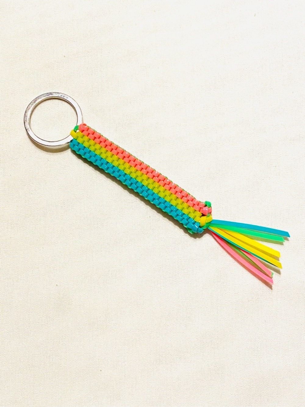 Girls Multicolor Woven Tassel Y2K Keychain Accessory Neon Pink, Yellow & Teal